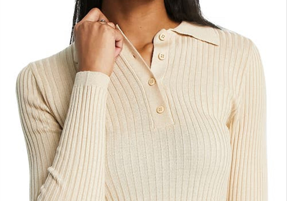 Topshop Women's Stone Rib Long Sleeve Polo Size X-Large