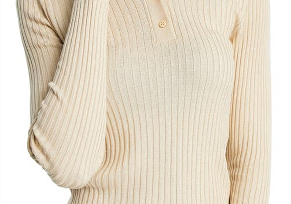 Topshop Women's Stone Rib Long Sleeve Polo Size X-Large