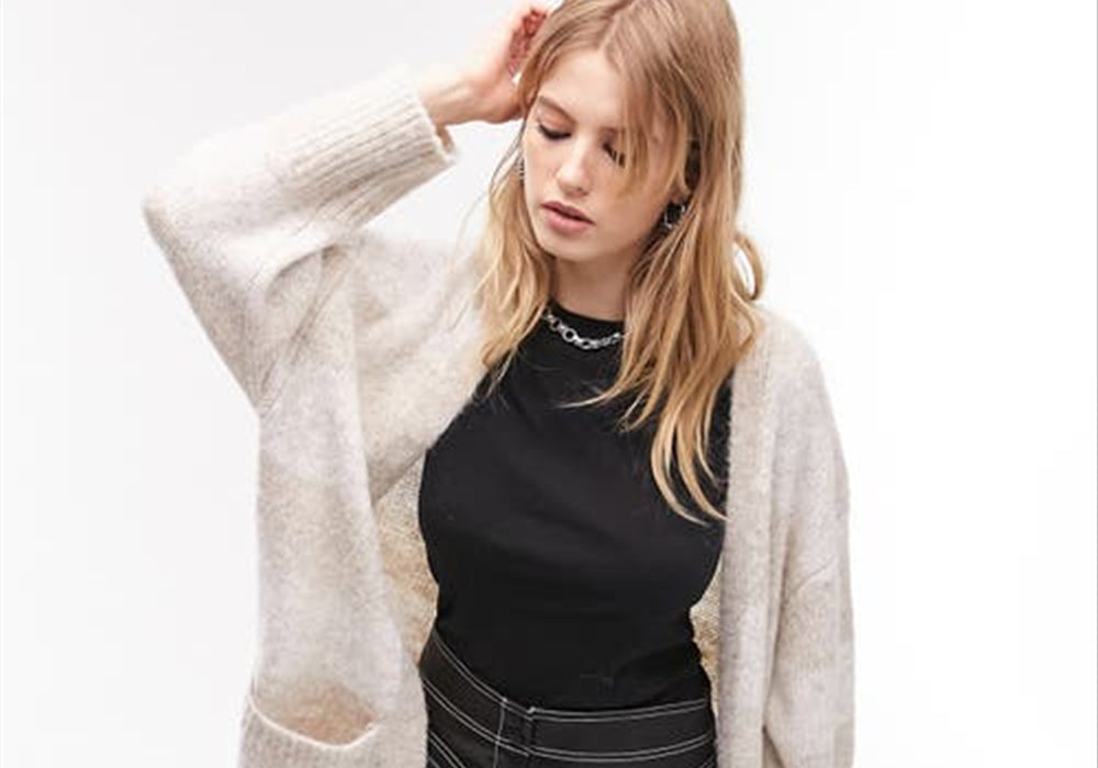 Topshop Women's Beige Block Stripe Cardigan Size X-Small