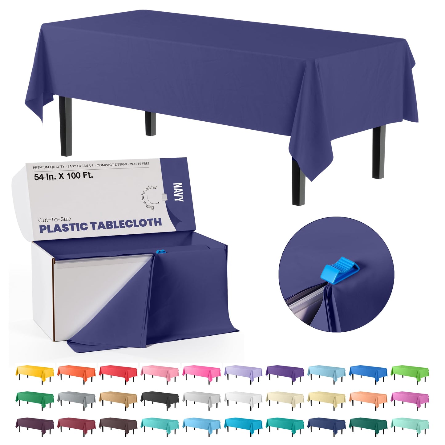 54 In. x 100 Ft. Cut To Size Table Roll | Navy | Case of 6