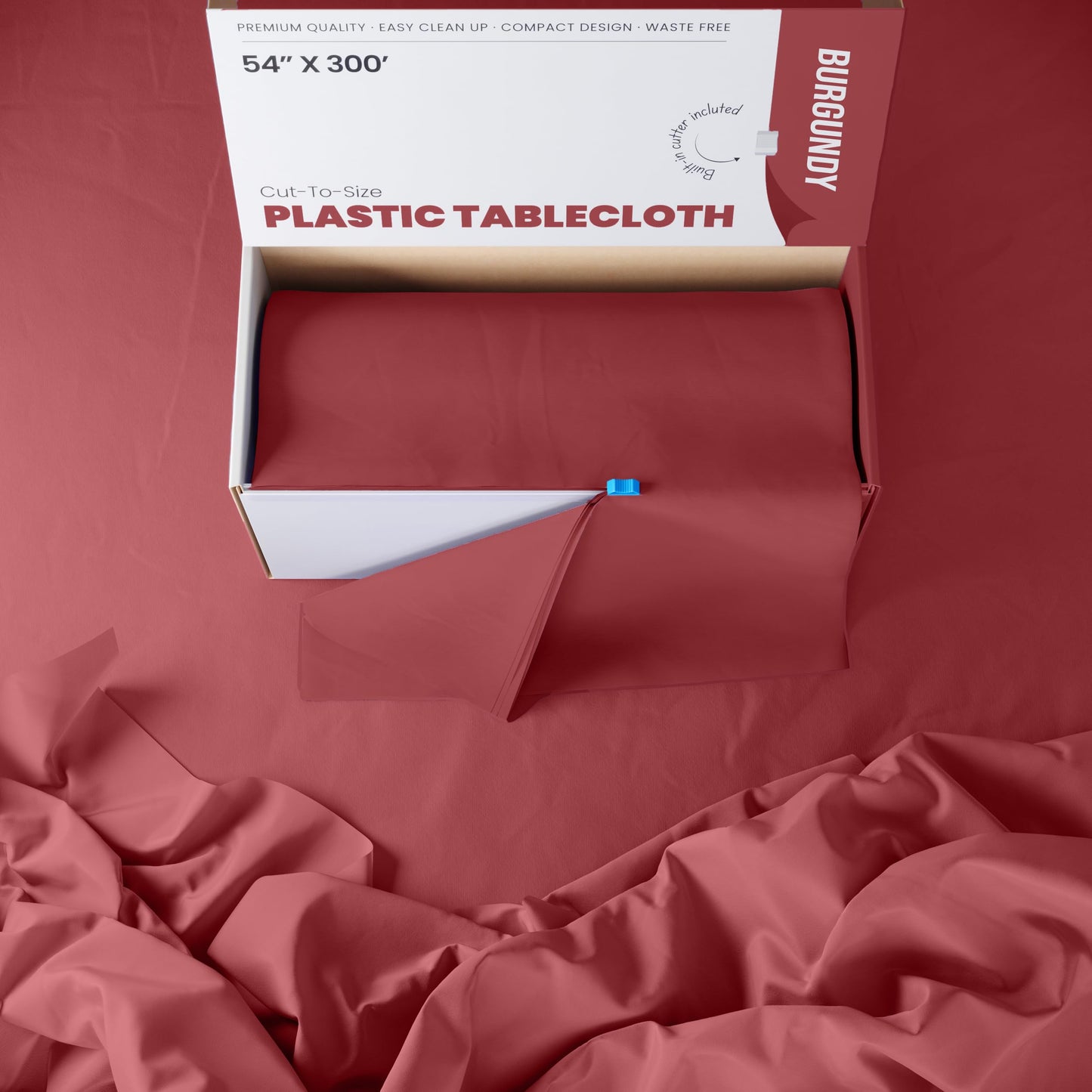 54 In. x 300 Ft. Cut To Size Table Roll | Burgundy | Case of 4