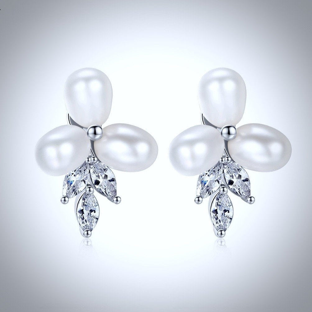 Lena - Freshwater Pearl and Cubic Zirconia Bridal Earrings
