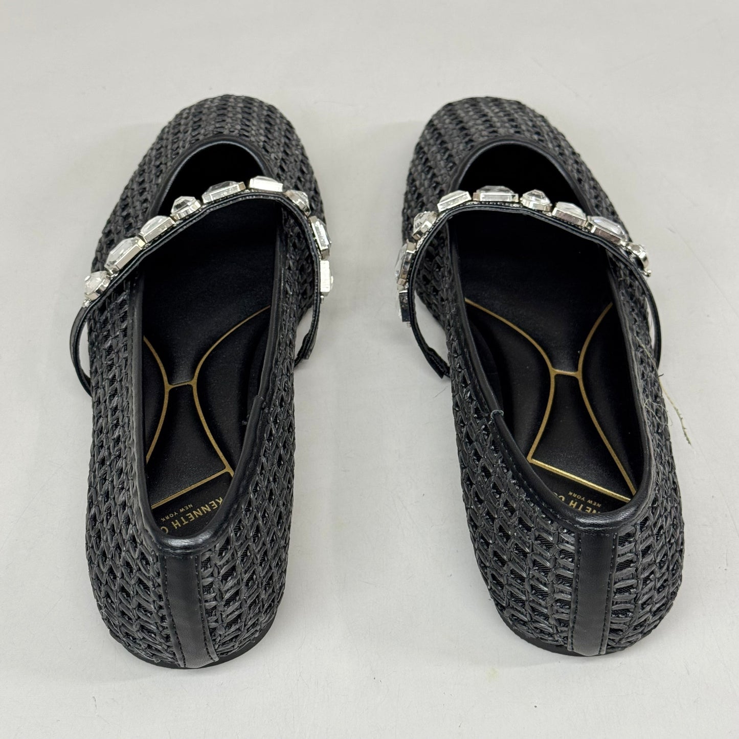 KENNETH COLE New York Zeta Raffia Jewel Jane Flat Women's Sz 11 Black KL25ZMJ01