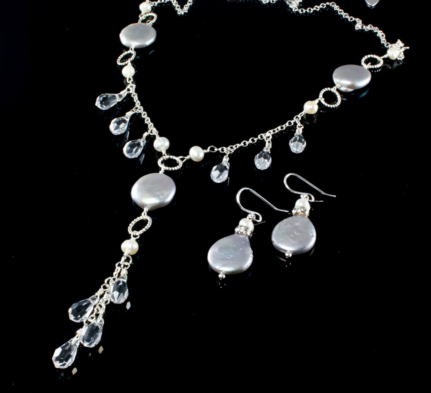 "Suzanne" - Swarovski Crystal and Freshwater Pearl Bridal Necklace and Earrings Set