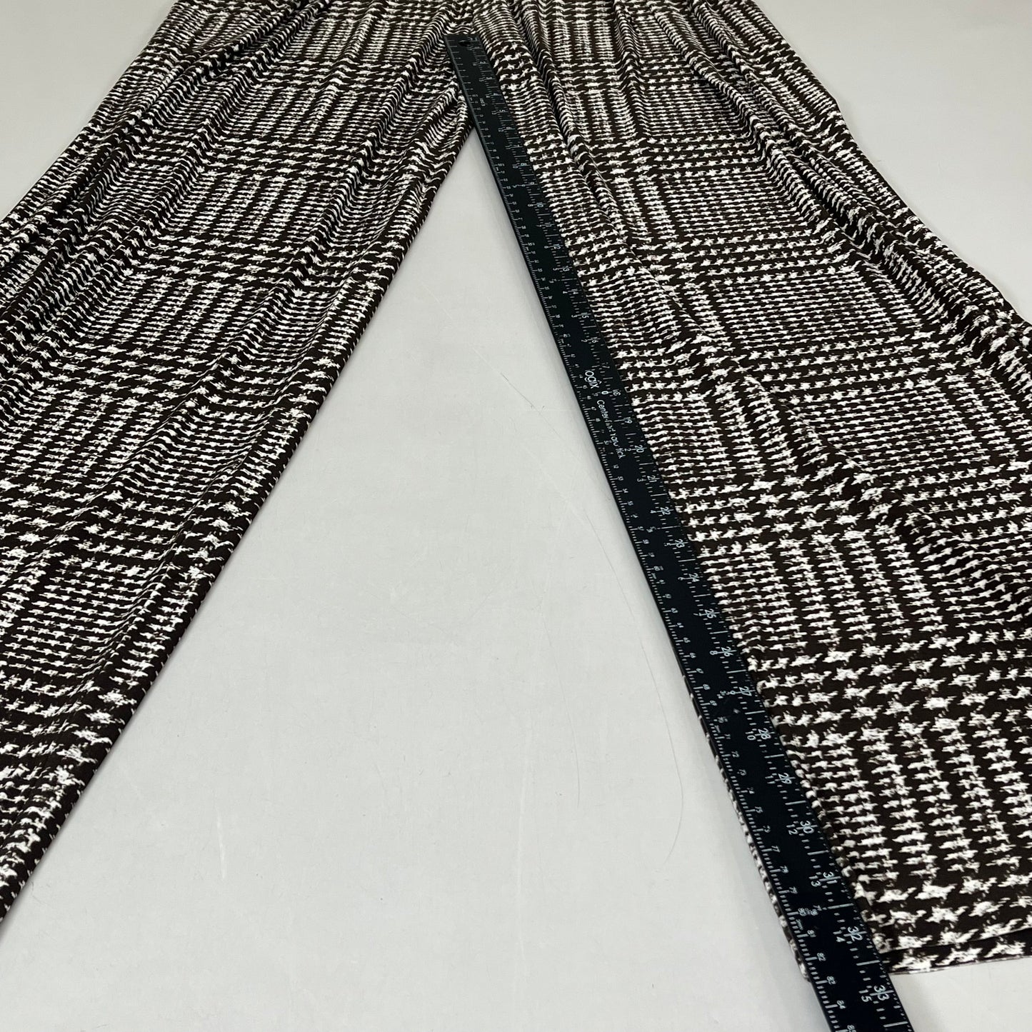 NORMA KAMALI High Waist Pleat Pant Women's Sz L/36 Chocolate Glenn Plaid Tweed