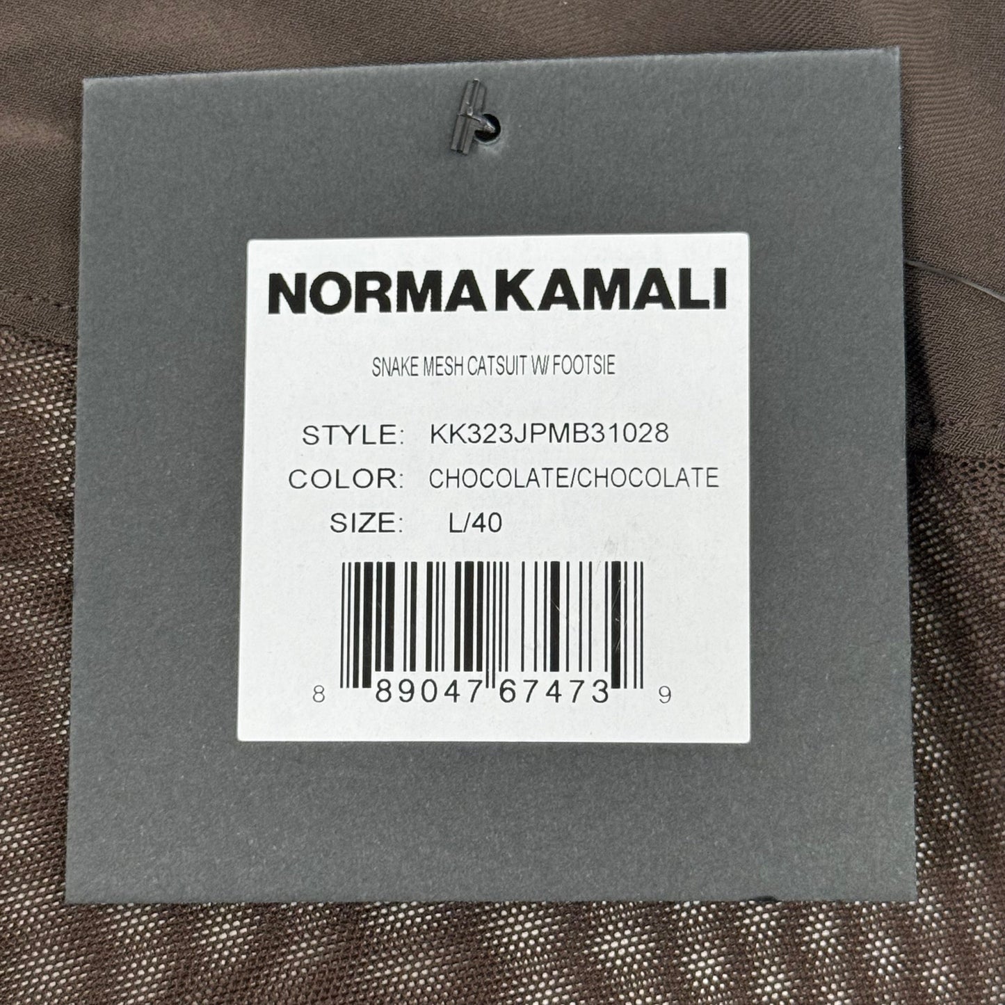 NORMA KAMALI One Shoulder Snake Mesh Catsuit Footsie Women's Sz L/40 Chocolate