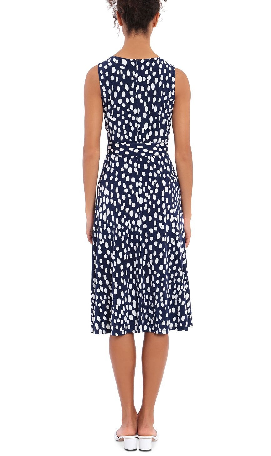London Times Women's Pleated Neck Belted Dress Blue Size 6Petite
