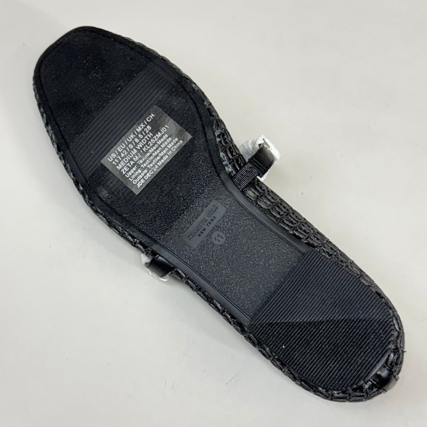 KENNETH COLE New York Zeta Raffia Jewel Jane Flat Women's Sz 11 Black KL25ZMJ01