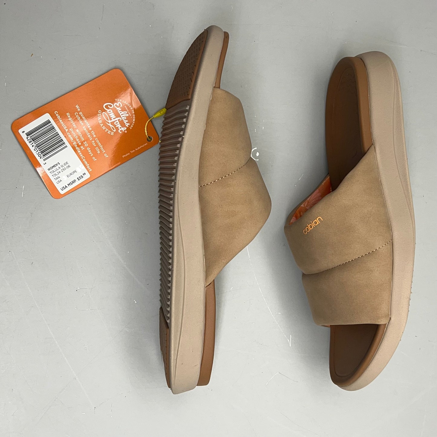 COBIAN Tolula Slide Enhanced Cushion Suede Strap Women's Sz 8 Tan TOL24-230-08