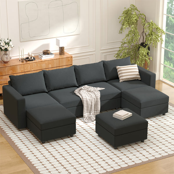 Ainfox Modular Sectional Sofa Couch with Storage Seat 4 Seats + 3 Ottoman