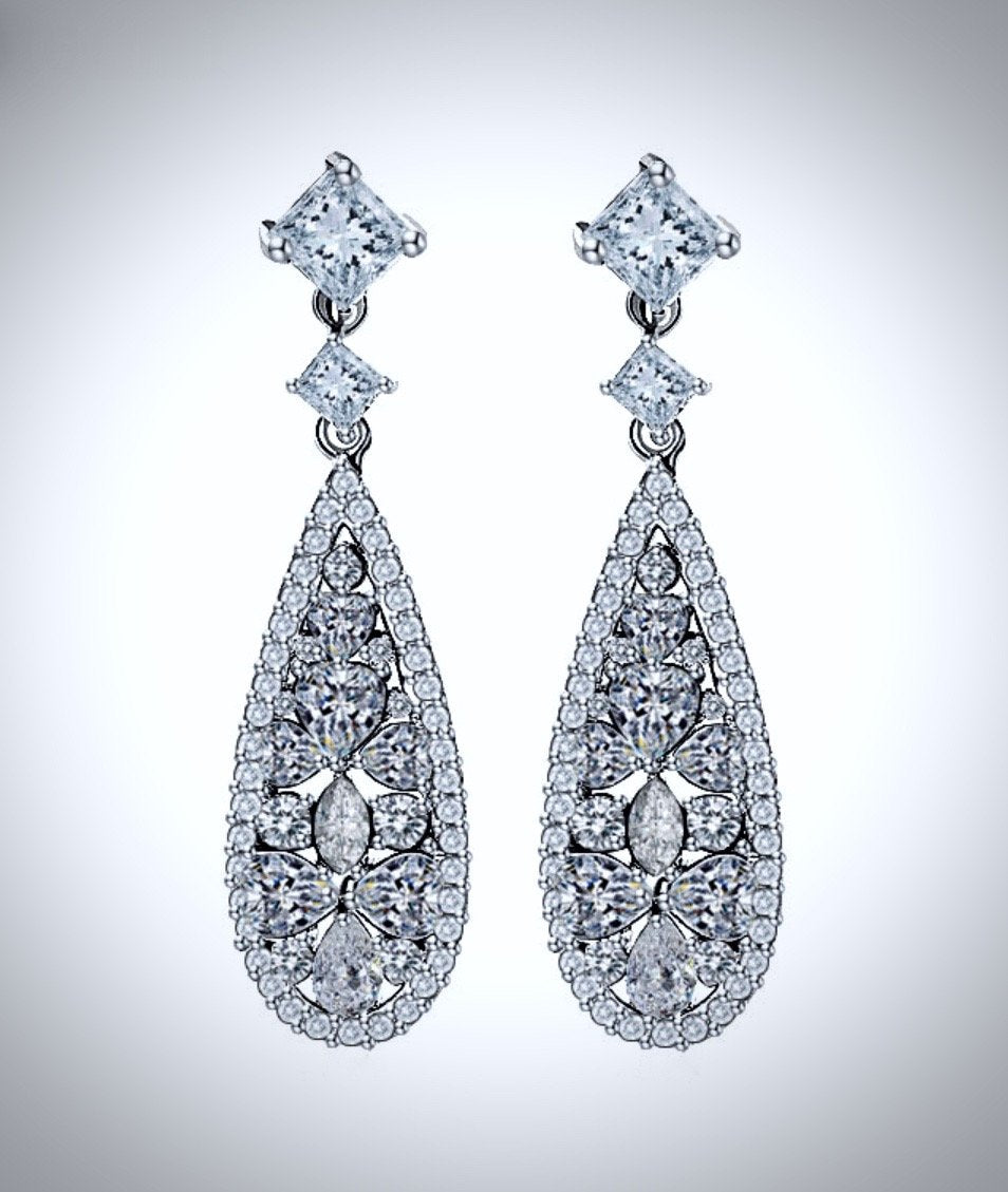 "Raquel" - Cubic Zirconia Bridal Earrings