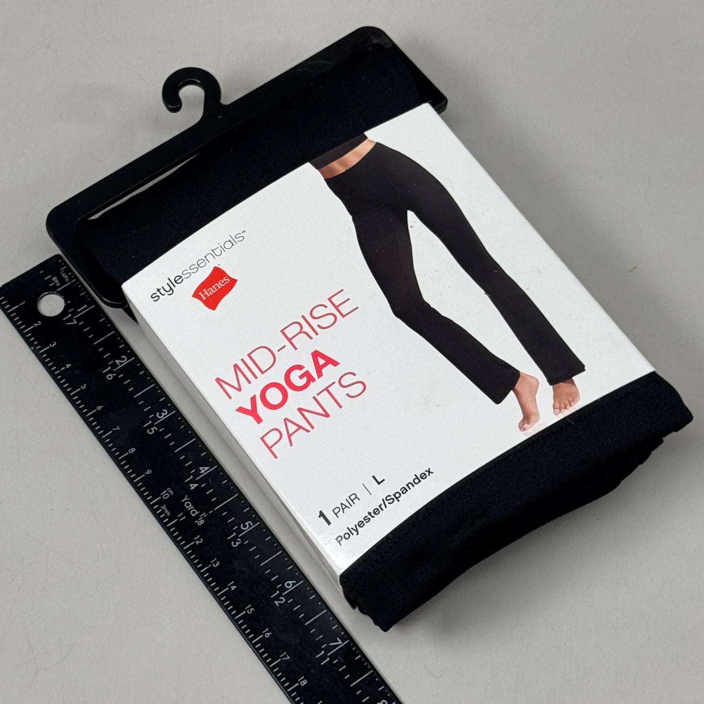 HANES (2 PACK) Mid-Rise Yoga Pants Polyester Spandex Women's Sz L Black 441985