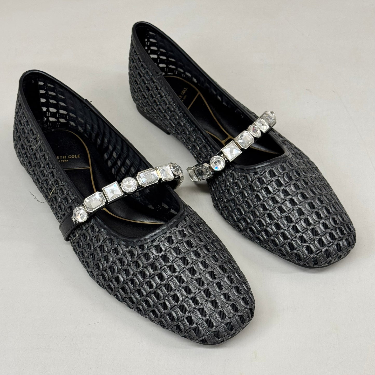 KENNETH COLE New York Zeta Raffia Jewel Jane Flat Women's Sz 11 Black KL25ZMJ01