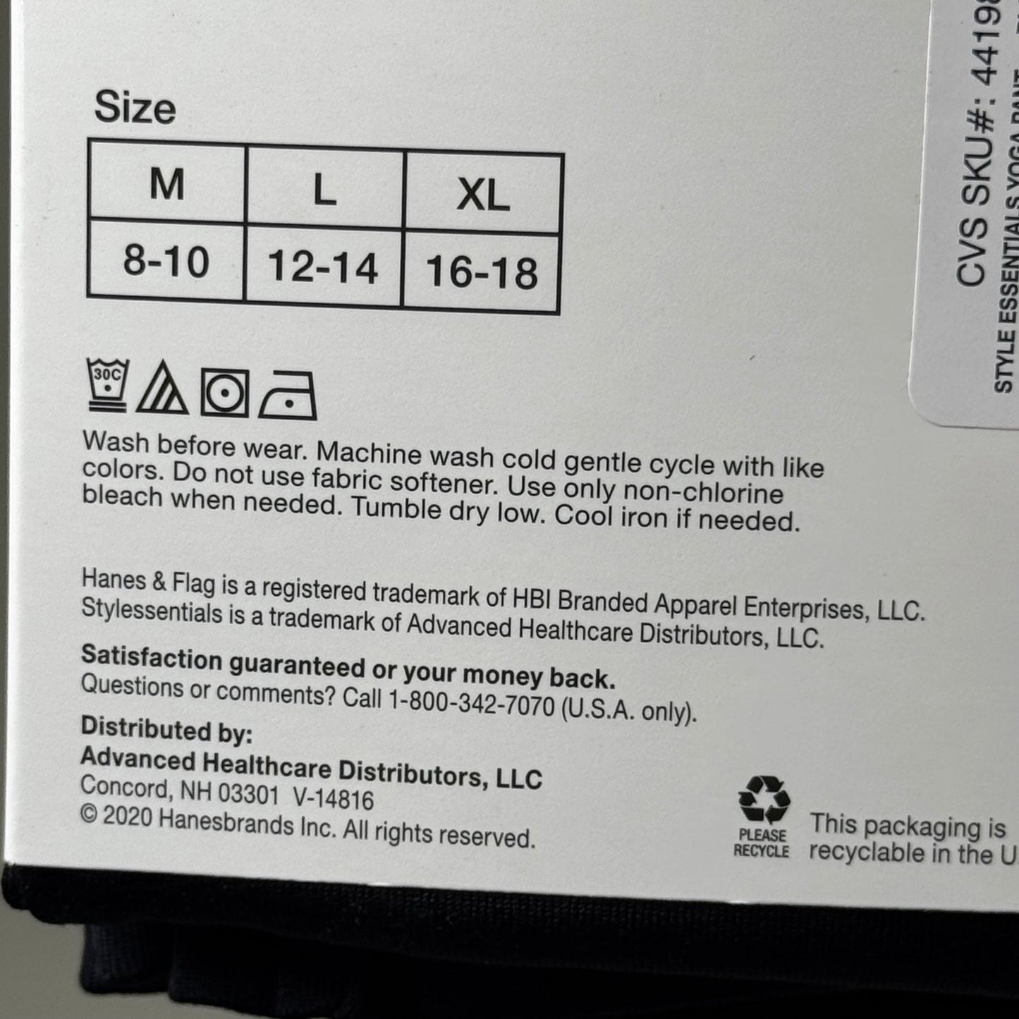 HANES (2 PACK) Mid-Rise Yoga Pants Polyester Spandex Women's Sz L Black 441985