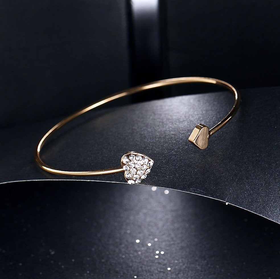 Vivian - Delicate Heart Bangle Bracelet - Available in Silver and Rose Gold