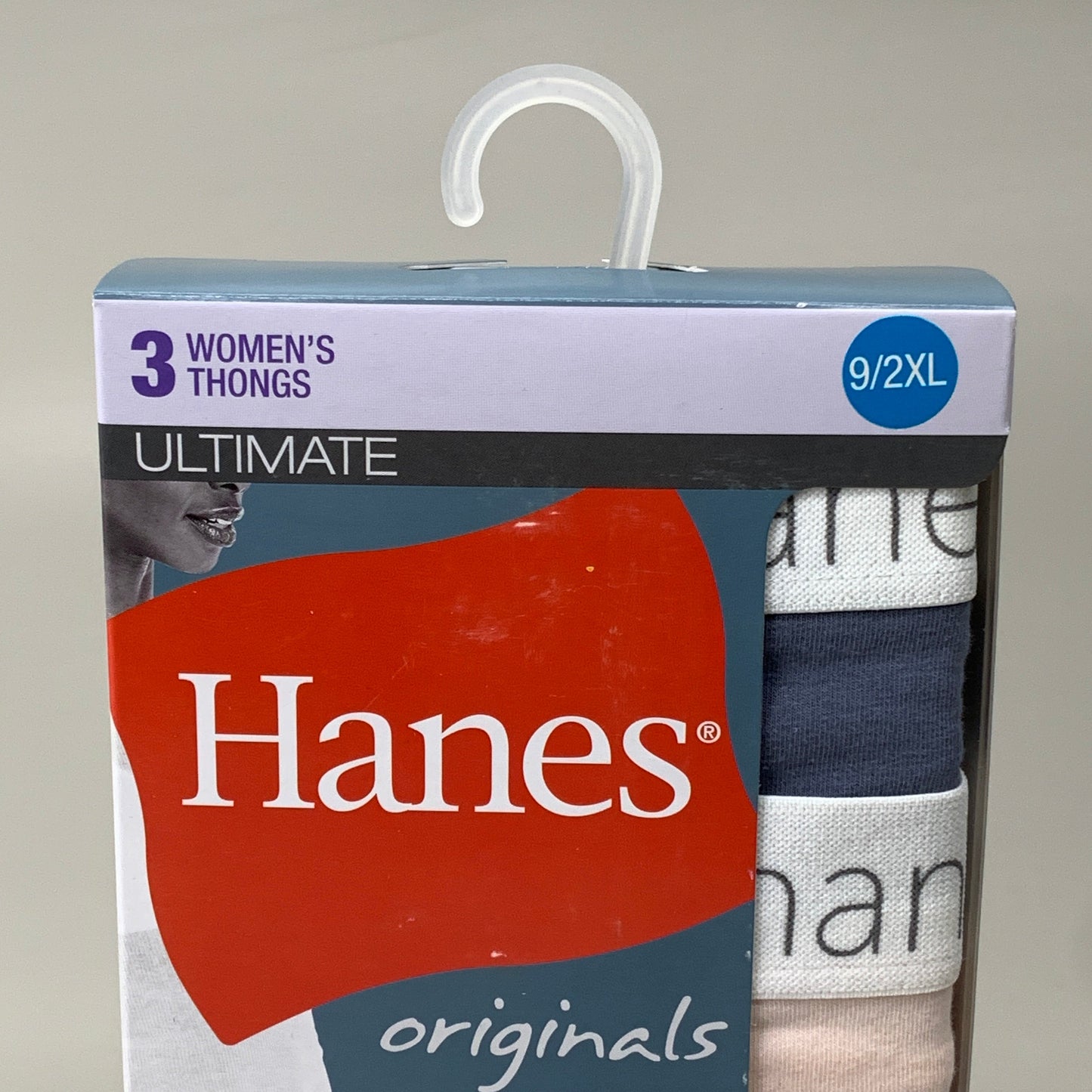 HANES 3 PACK!! Originals Women's Breathable Cotton Stretch Thongs Underwear Sz 9/2XLBlue/Buff/Pink 45OUBT