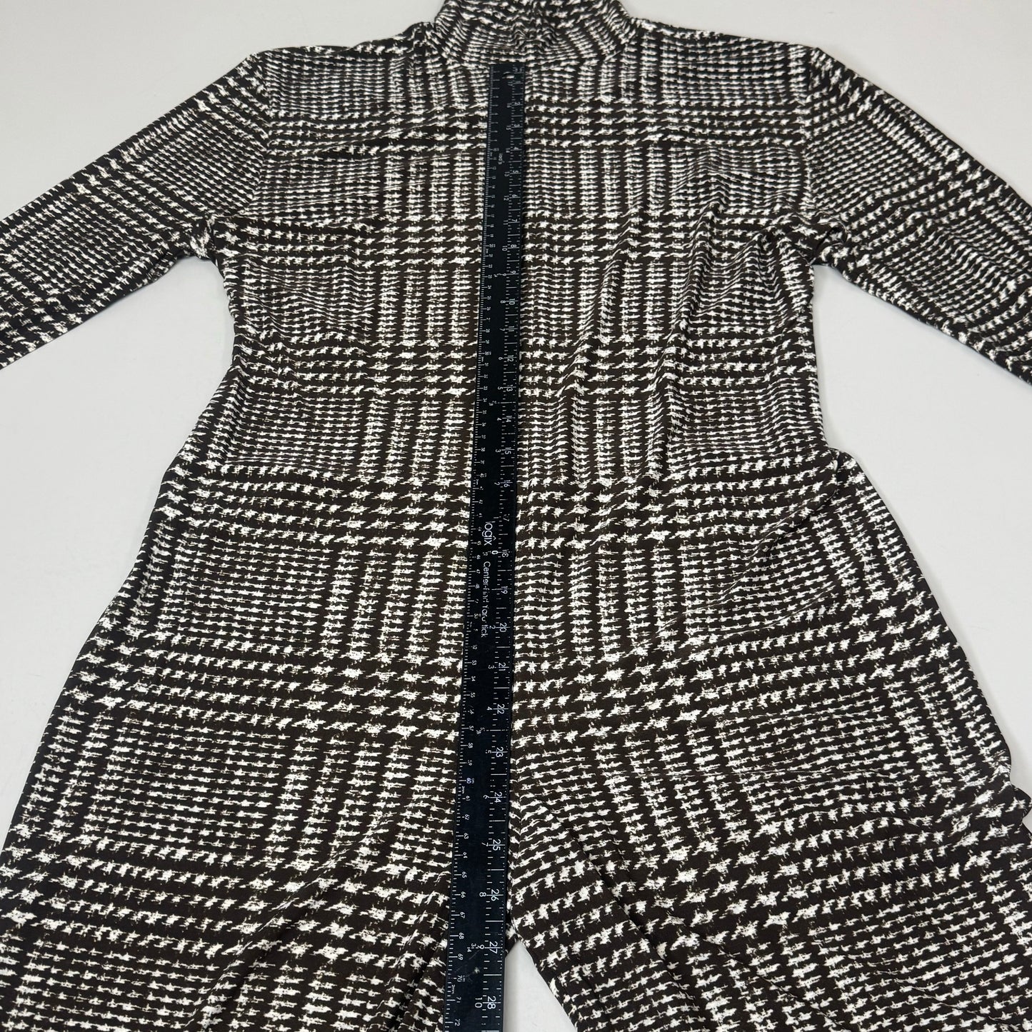 NORMA KAMALI Sleeve Open Back Catsuit Footsie Women's Sz XL/42 Chocolate Plaid