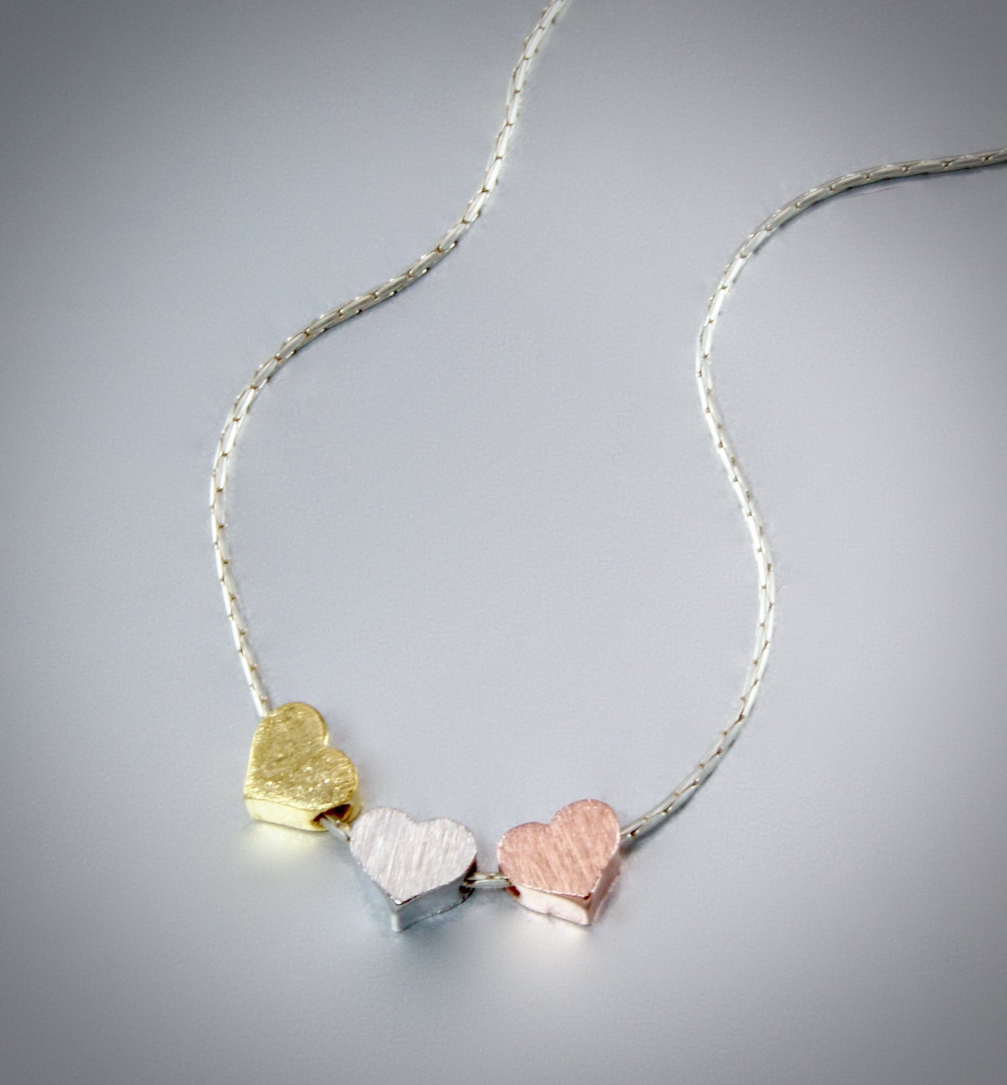 Viola - Mixed Metal Three Hearts Bridesmaids Necklace