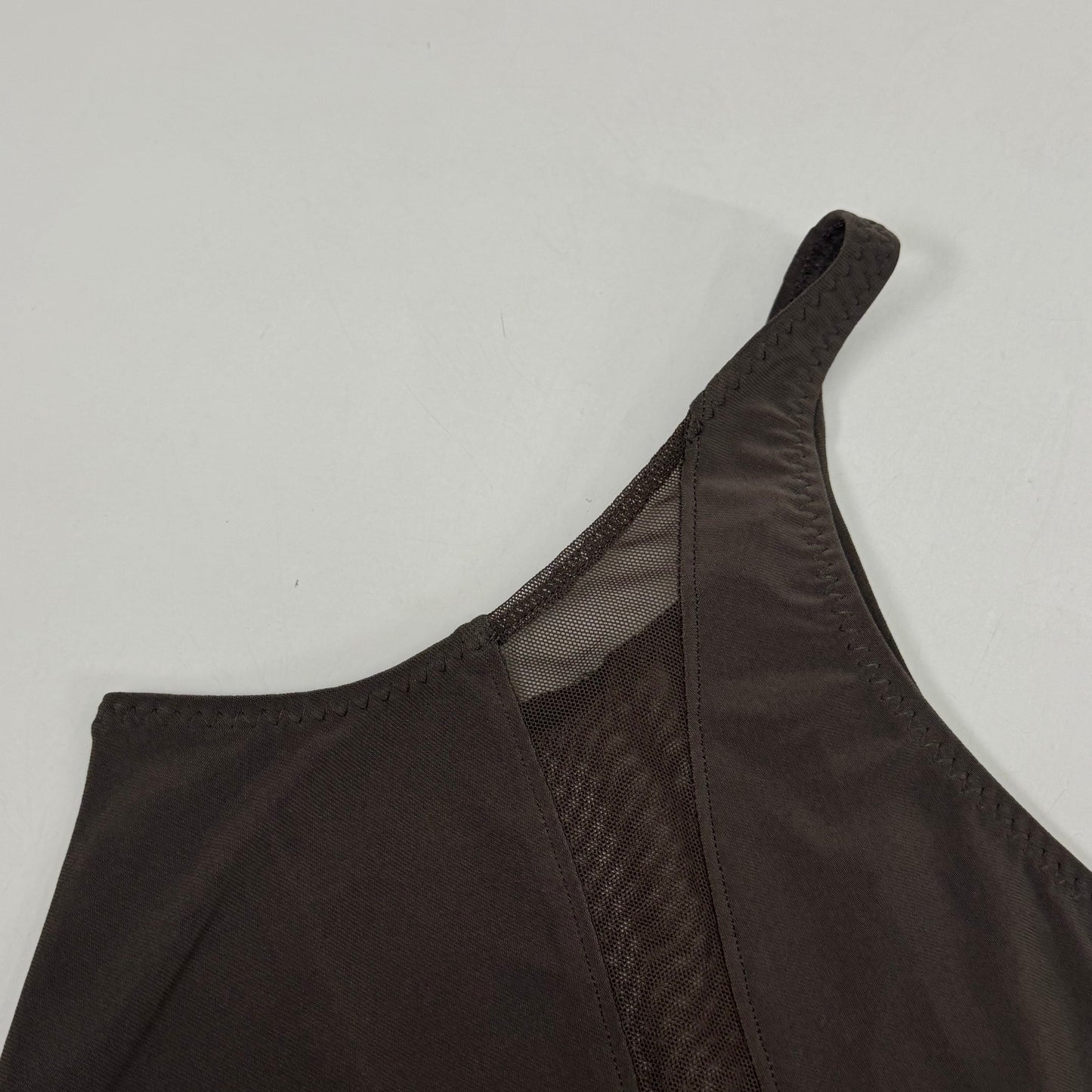 NORMA KAMALI One Shoulder Snake Mesh Catsuit Footsie Women's Sz L/40 Chocolate