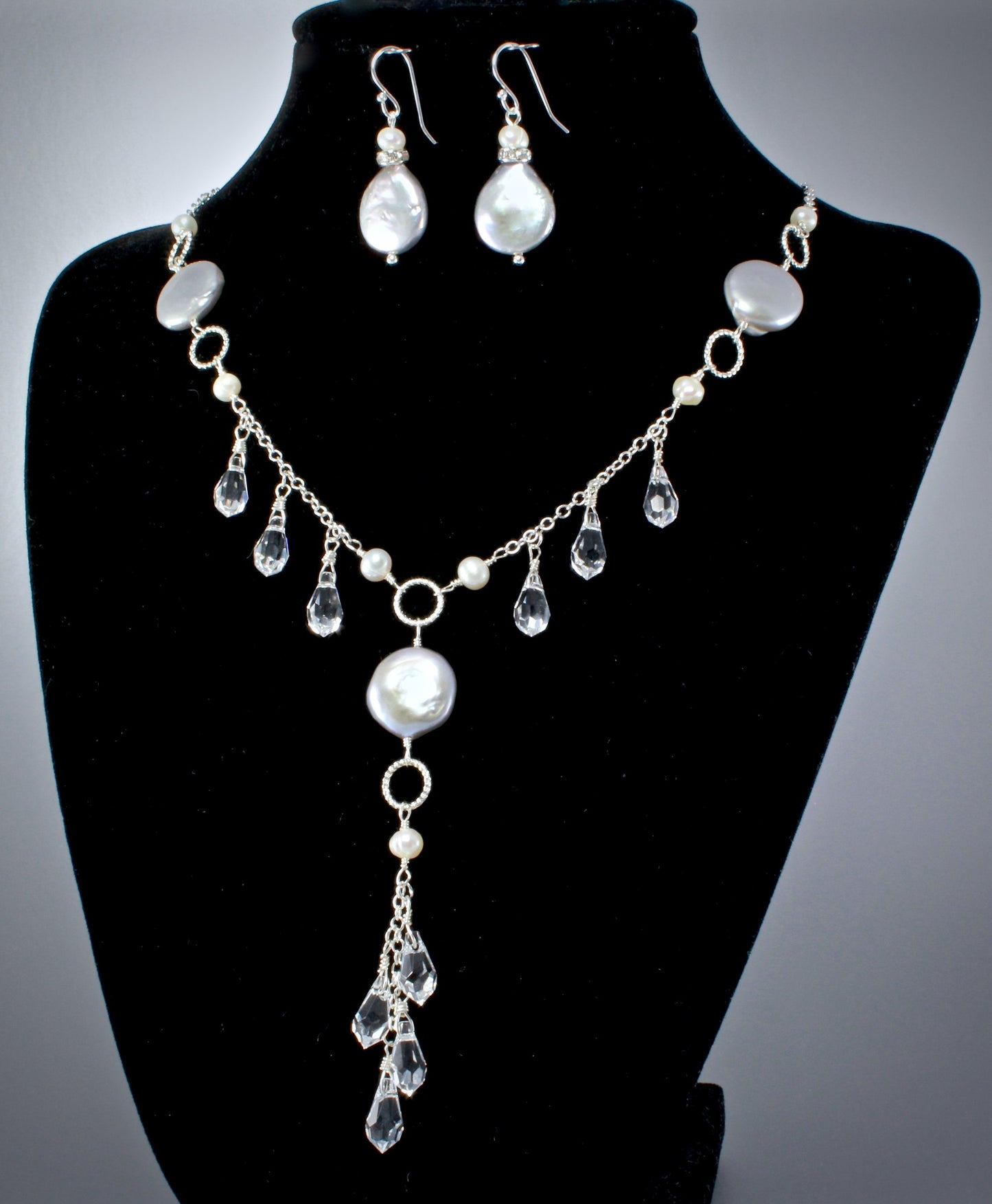 "Suzanne" - Swarovski Crystal and Freshwater Pearl Bridal Necklace and Earrings Set