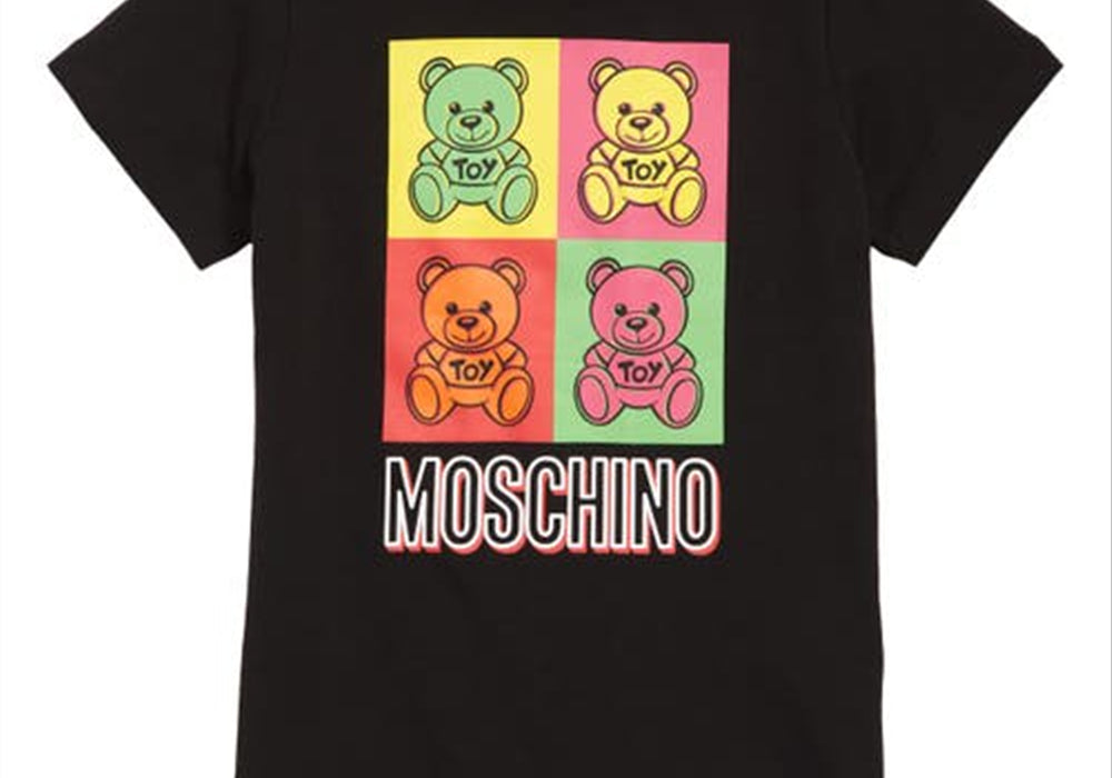 Kids' Moschino Multicolor Bear Graphic Tee in Black, Size 12Y