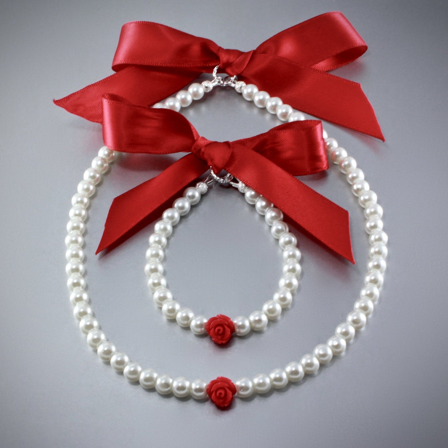 "Isabelle" - Pearl and Rose Flower Girl Necklace, Bracelet and Earrings Set