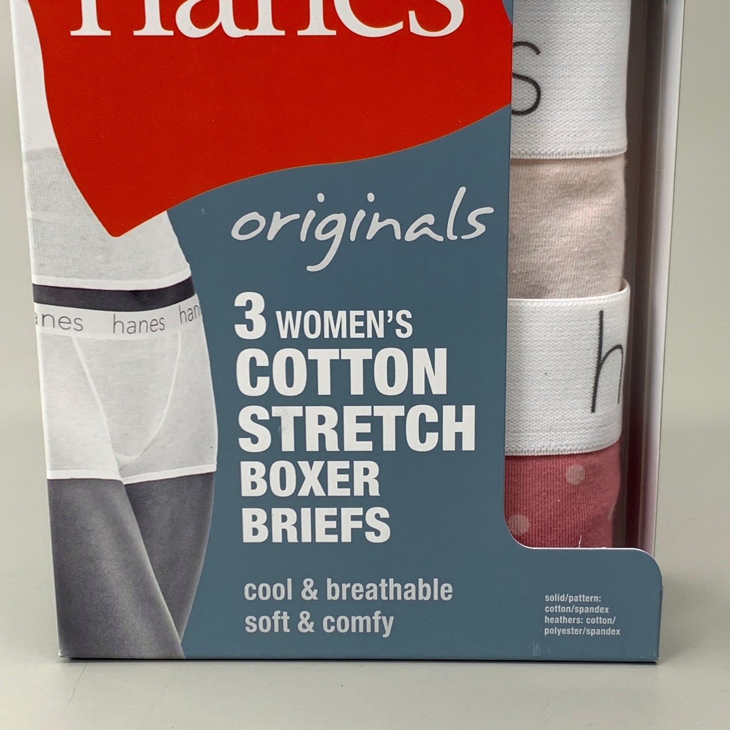 HANES 3 PACK! Originals Women's Breathable Cotton Boxer Briefs Underwear Sz M Blue/Buff/Pink 45OUBB