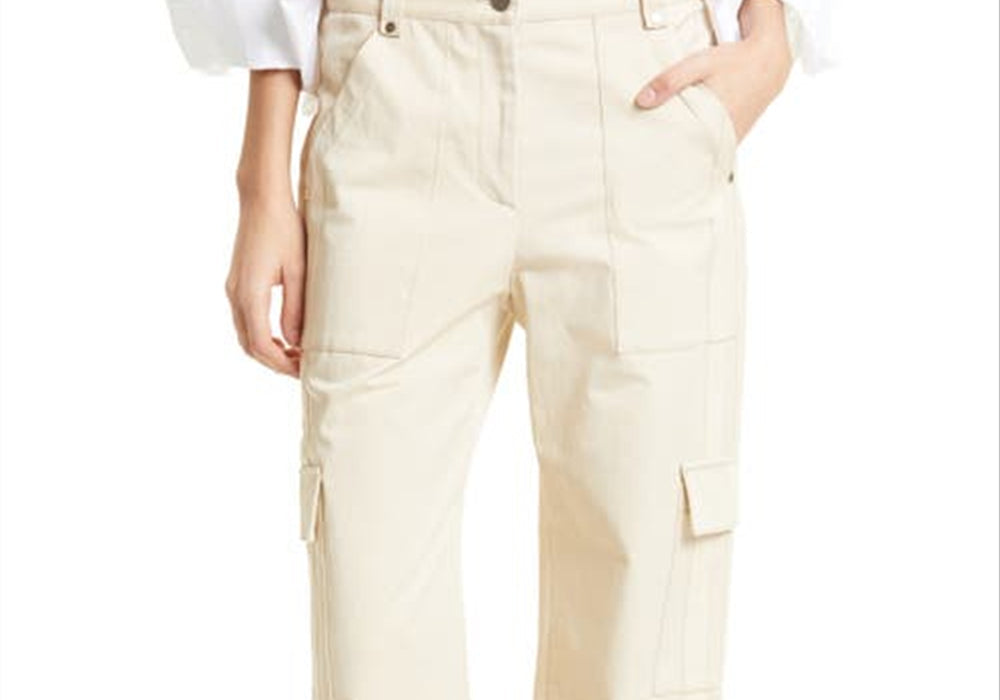 TWP Izzy Stretch Cotton Cargo Pants in Khaki , Size 12