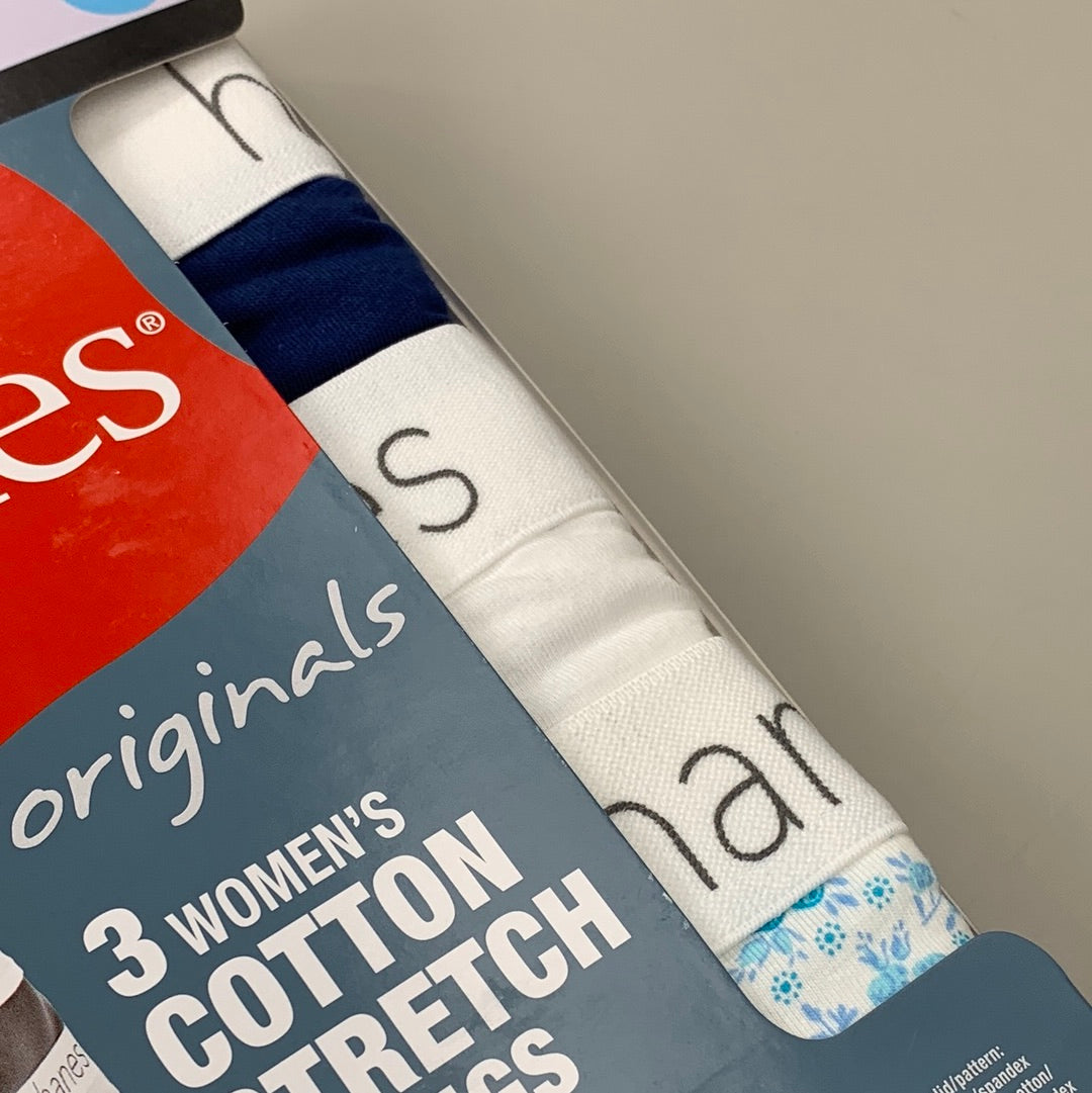 HANES 3 PACK!! Originals Women's Breathable Cotton Stretch Thongs Underwear Sz 5/S Navy/White/Floral 45U0BT