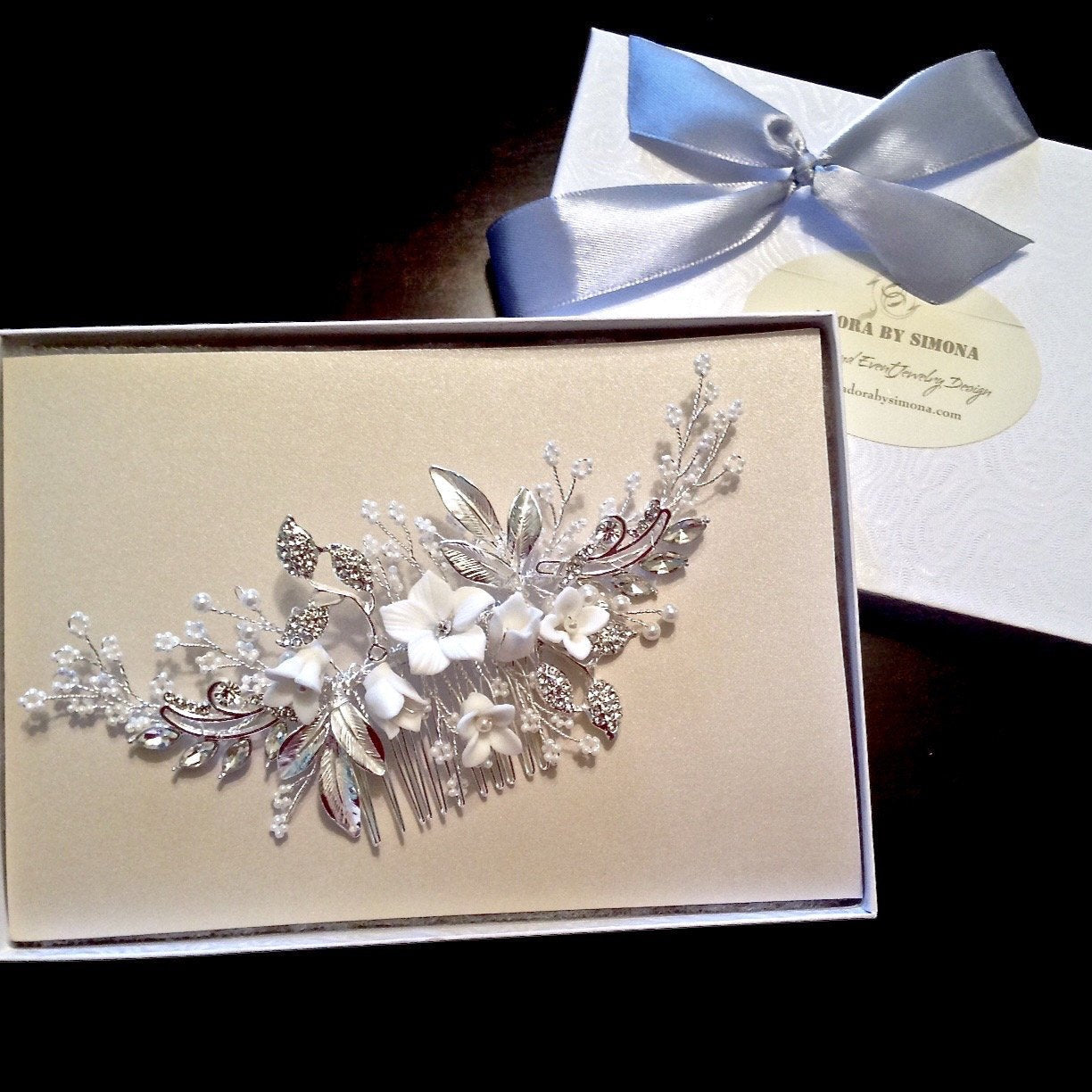 Dawn - Pearl and Crystal Bridal Hair Comb - Available in Silver, Rose Gold and Yellow Gold