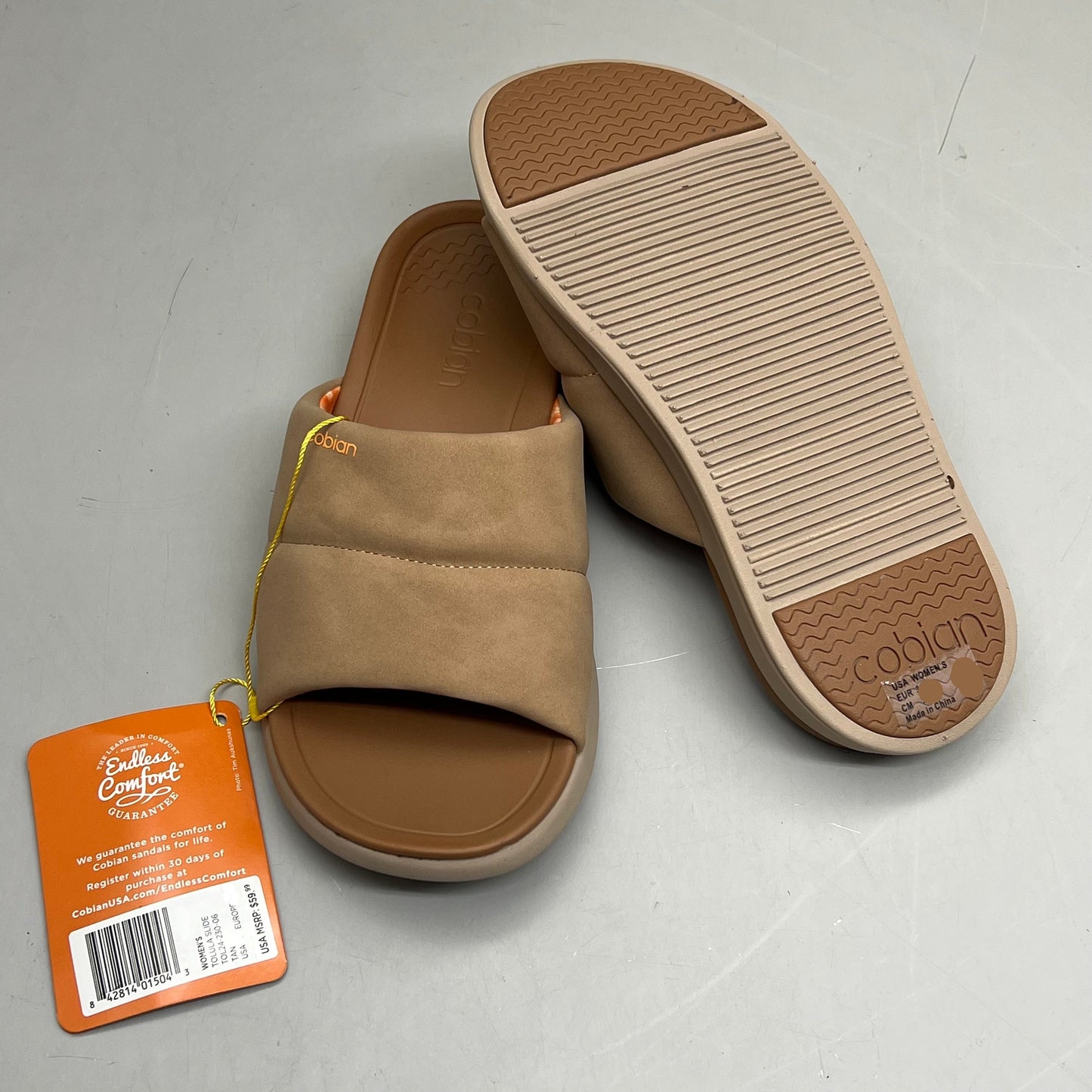 COBIAN Tolula Slide Enhanced Cushion Suede Strap Women's Sz 8 Tan TOL24-230-08