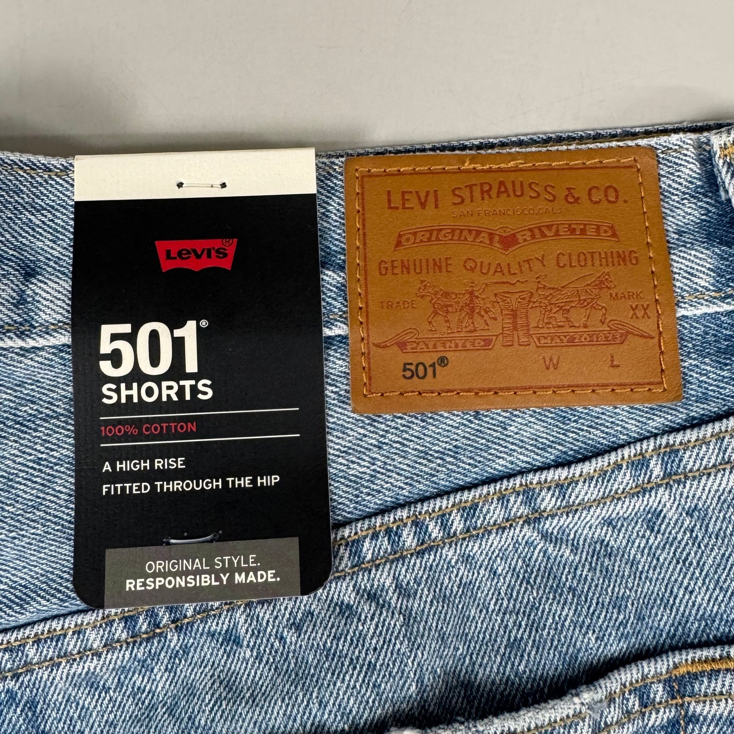 LEVIS 501 Original Fit High Rise Shorts Medium Wash Women's Sz 32 Mega Vibe Blue