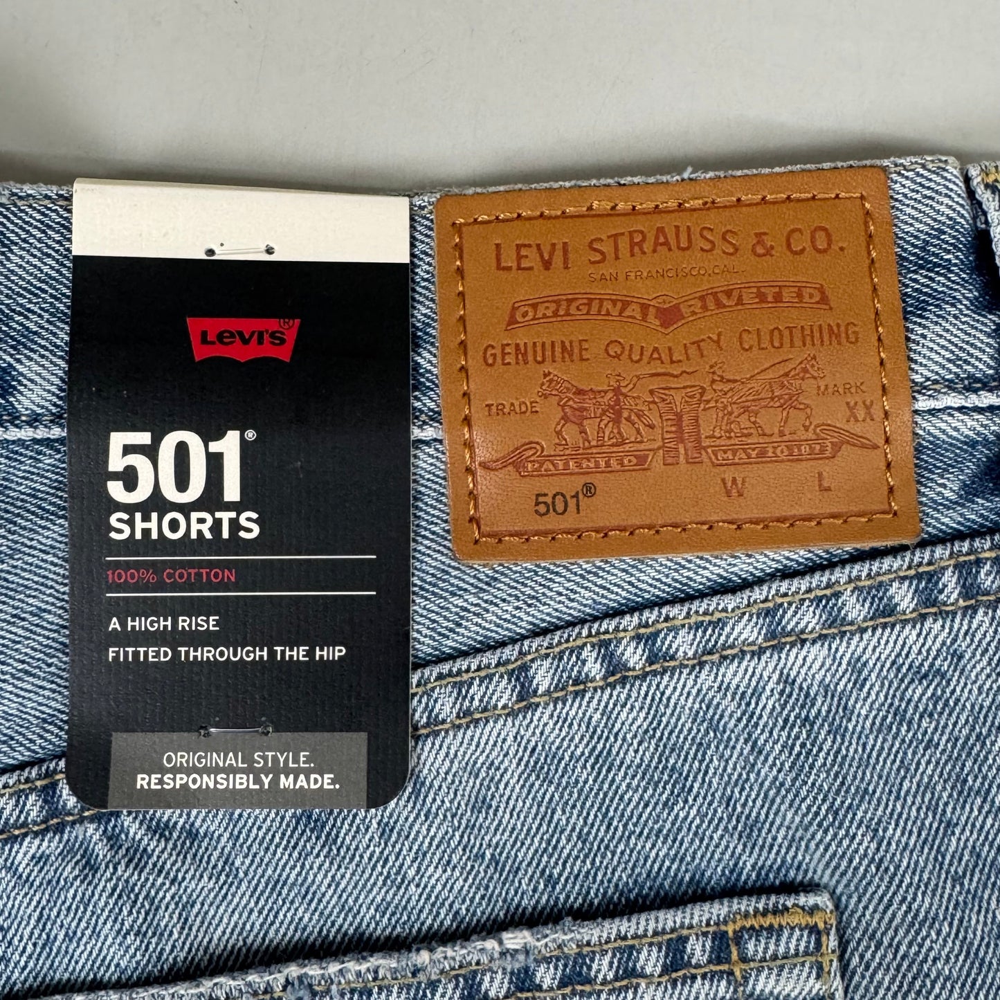 LEVIS 501 Original Fit High Rise Shorts Medium Wash Women's Sz 34 Mega Vibe Blue