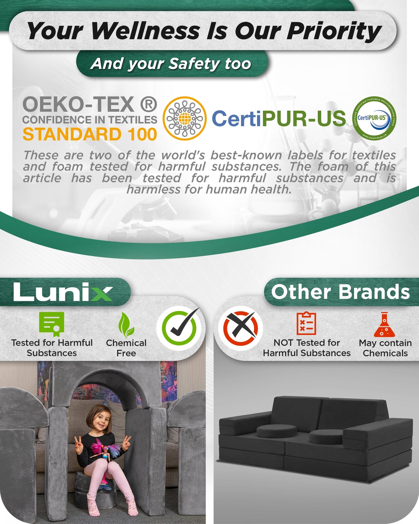 LX15 14pcs Modular Kids Couch Steel Gray