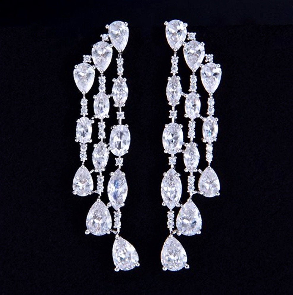 Ornella - Silver Cubic Zirconia Bridal Earrings