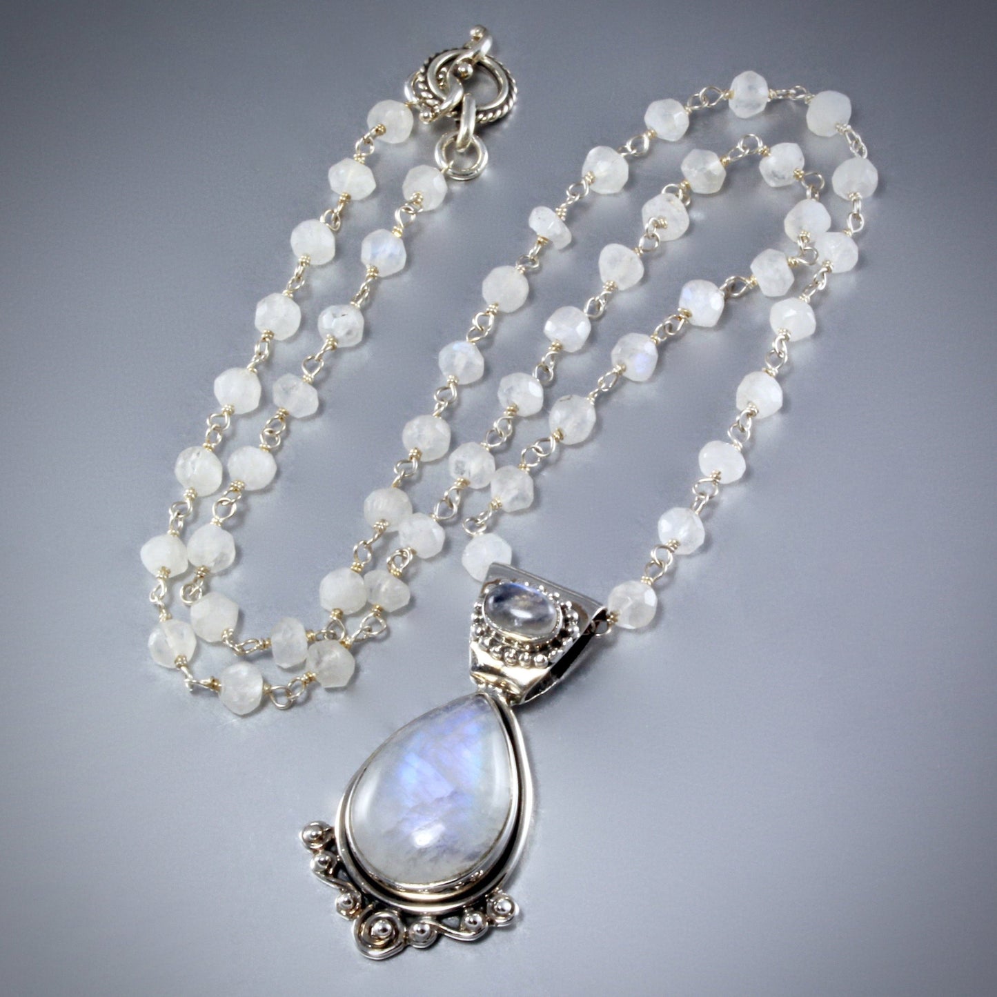 "Esther" - Rainbow Moonstone Bridal Necklace and Earrings Set
