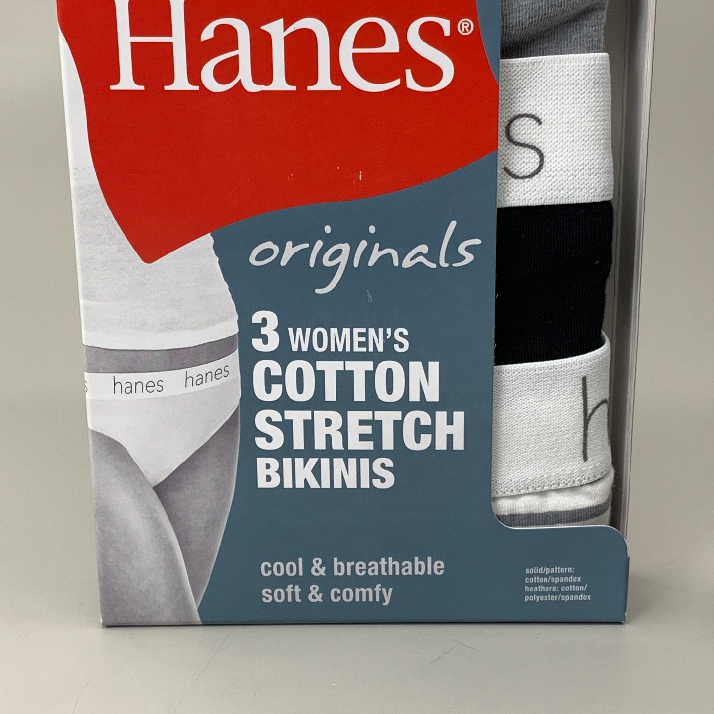 HANES 3 PACK!! Originals Women's Breathable Cotton Bikini Underwear Sz 9/2XL Black/Heather/Stripe 45OUBK