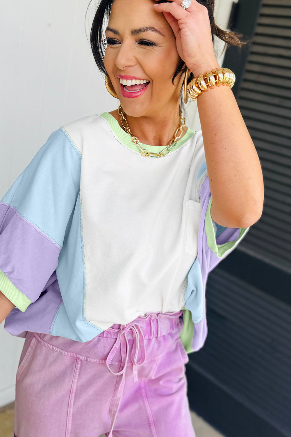 Colorblock Patchwork Oversized Tee