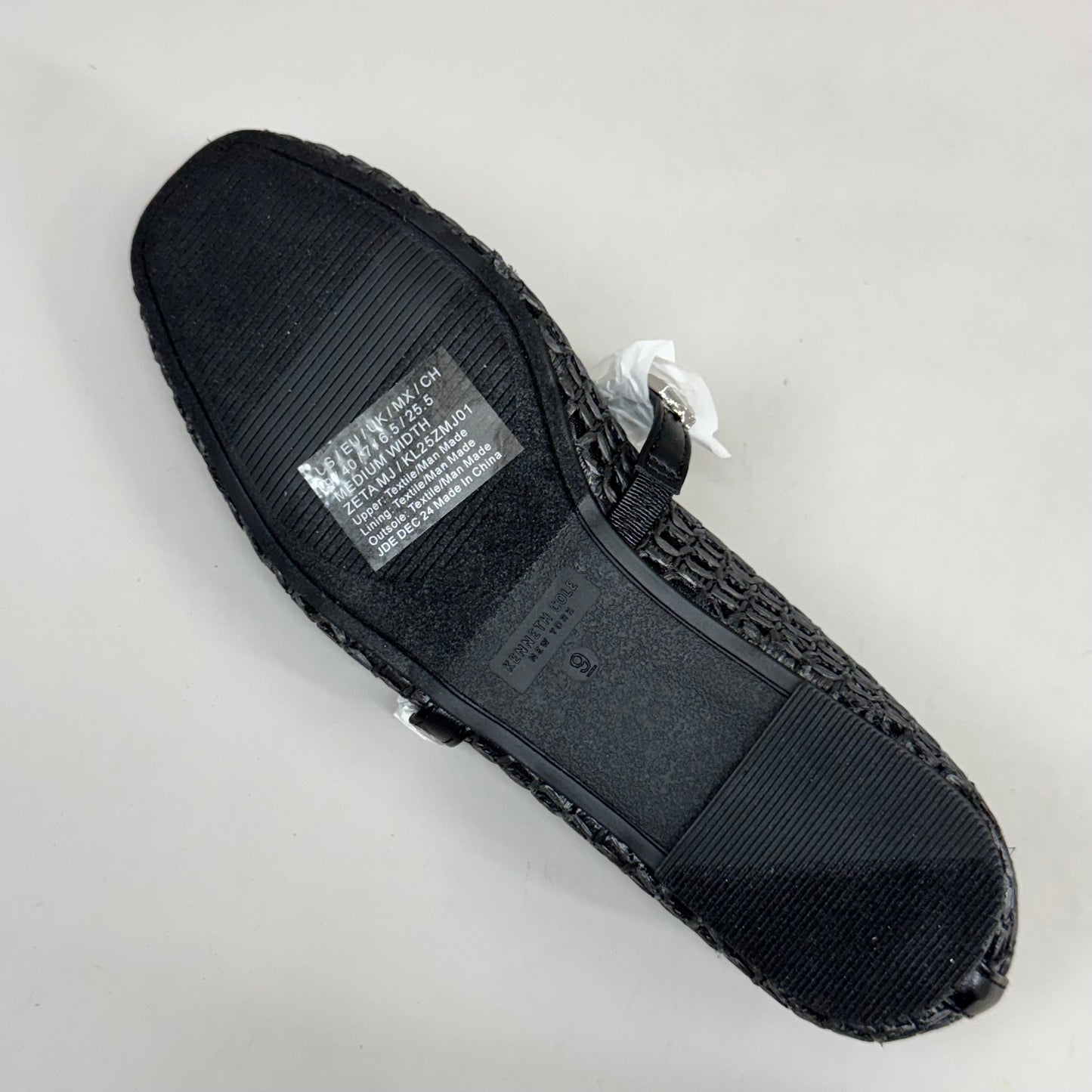 KENNETH COLE New York Zeta Raffia Jewel Jane Flat Women's Sz 9 Black KL25ZMJ01