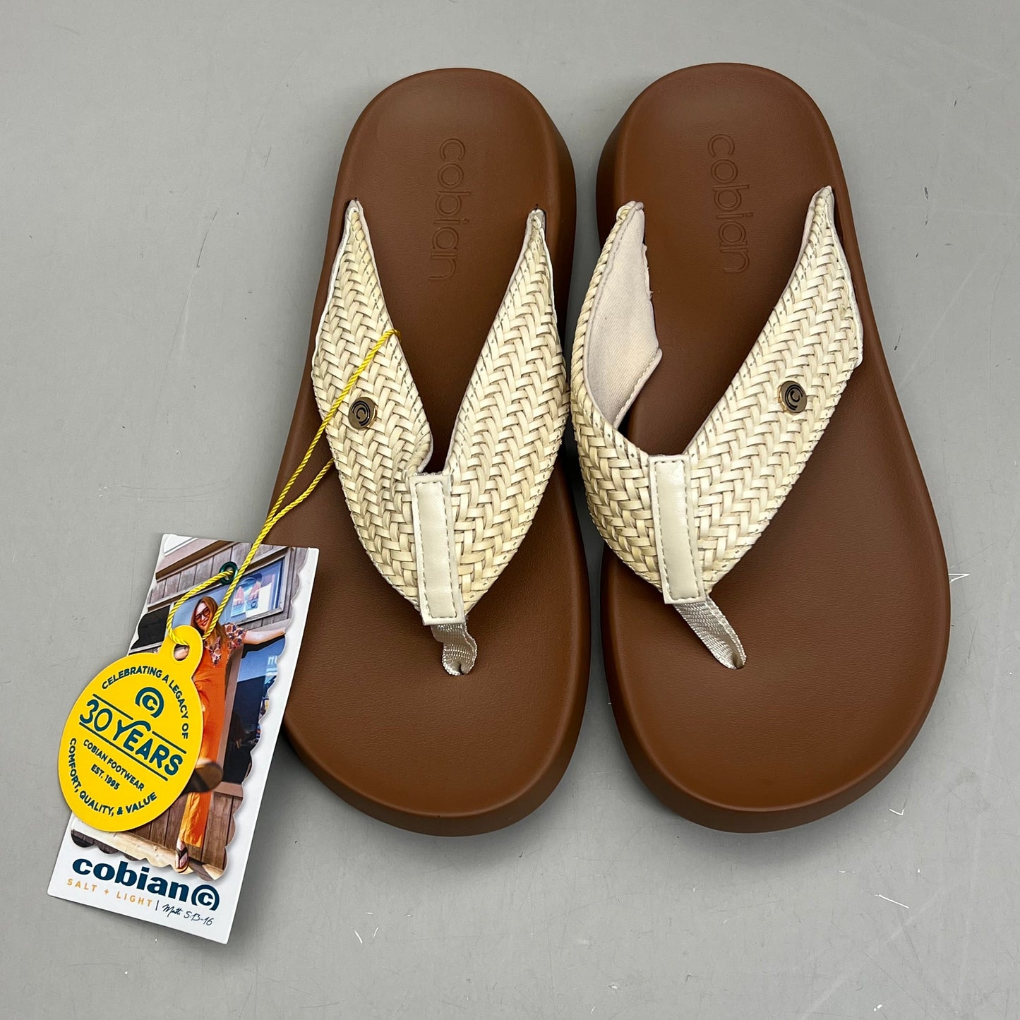 COBIAN Palmilla Braided Synthetic Leather Strap Women's Sz 9 EU 39.5 Cream PAL25-110-9