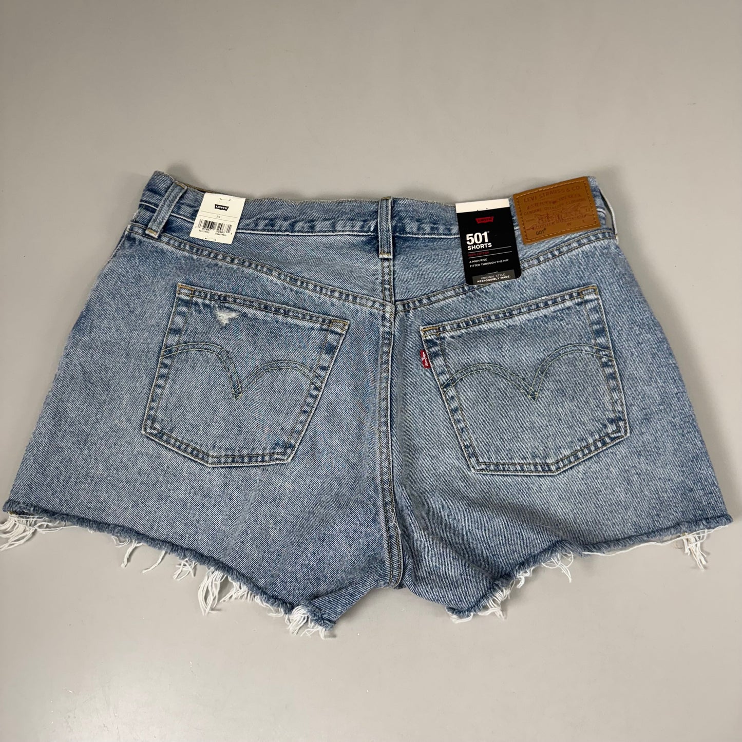 LEVIS 501 Original Fit High Rise Shorts Medium Wash Women's Sz 34 Mega Vibe Blue