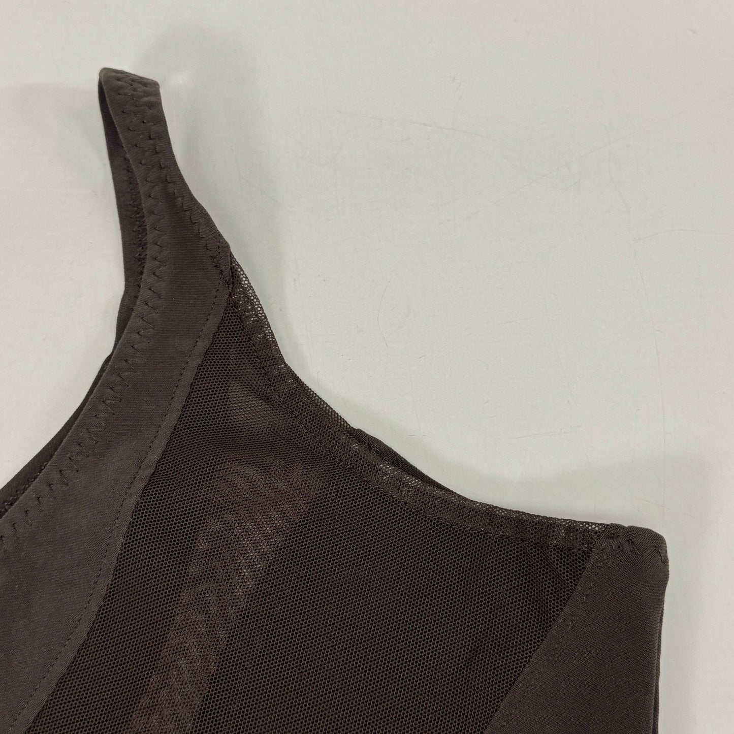 NORMA KAMALI One Shoulder Snake Mesh Catsuit Footsie Women's Sz XS/34 Chocolate