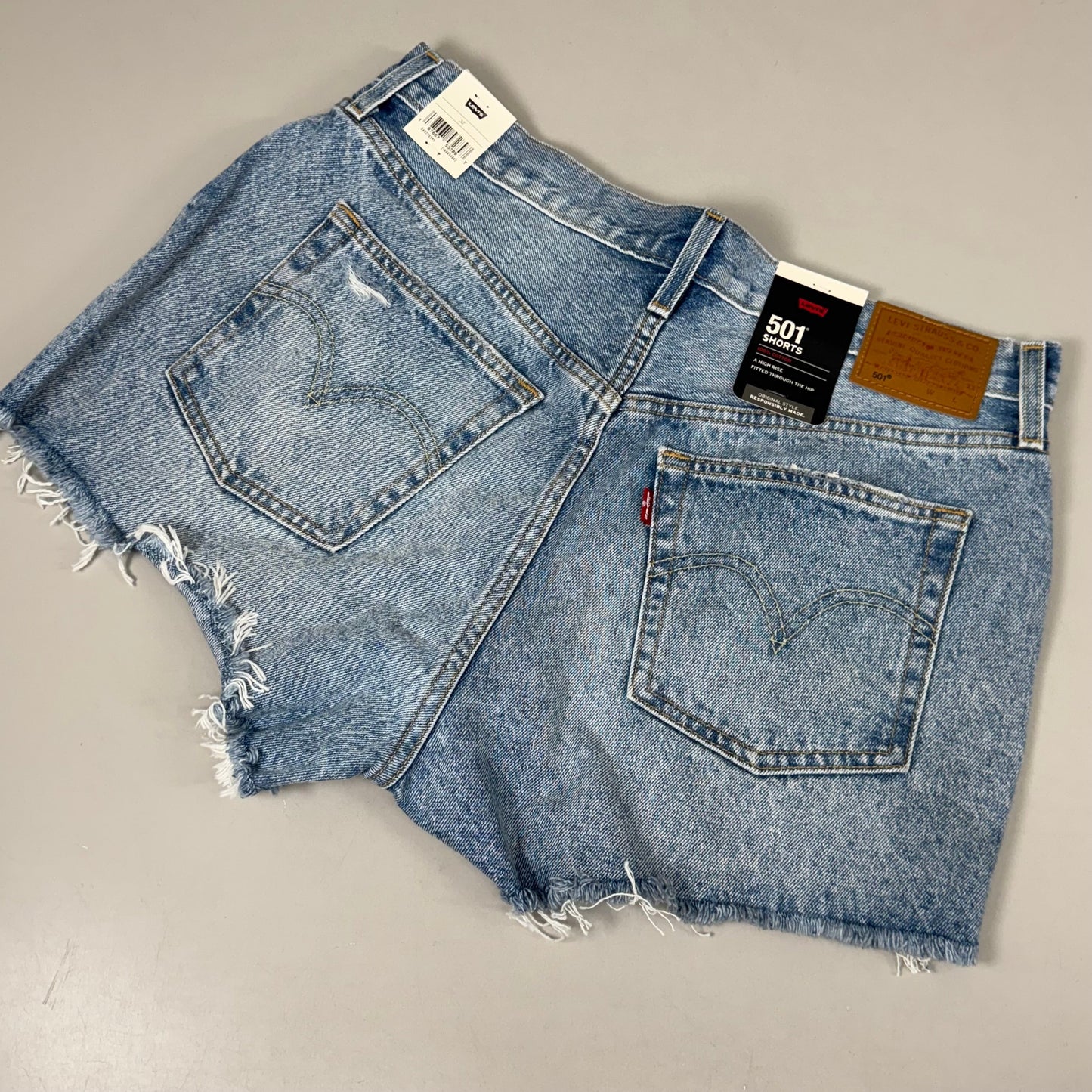 LEVIS 501 Original Fit High Rise Shorts Medium Wash Women's Sz 32 Mega Vibe Blue