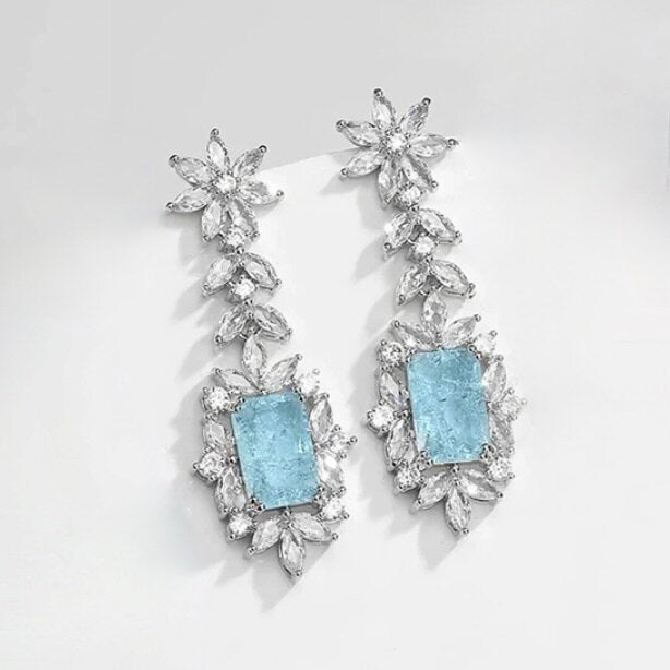 Alondra - Aqua Blue Cubic Zirconia Bridal Earrings