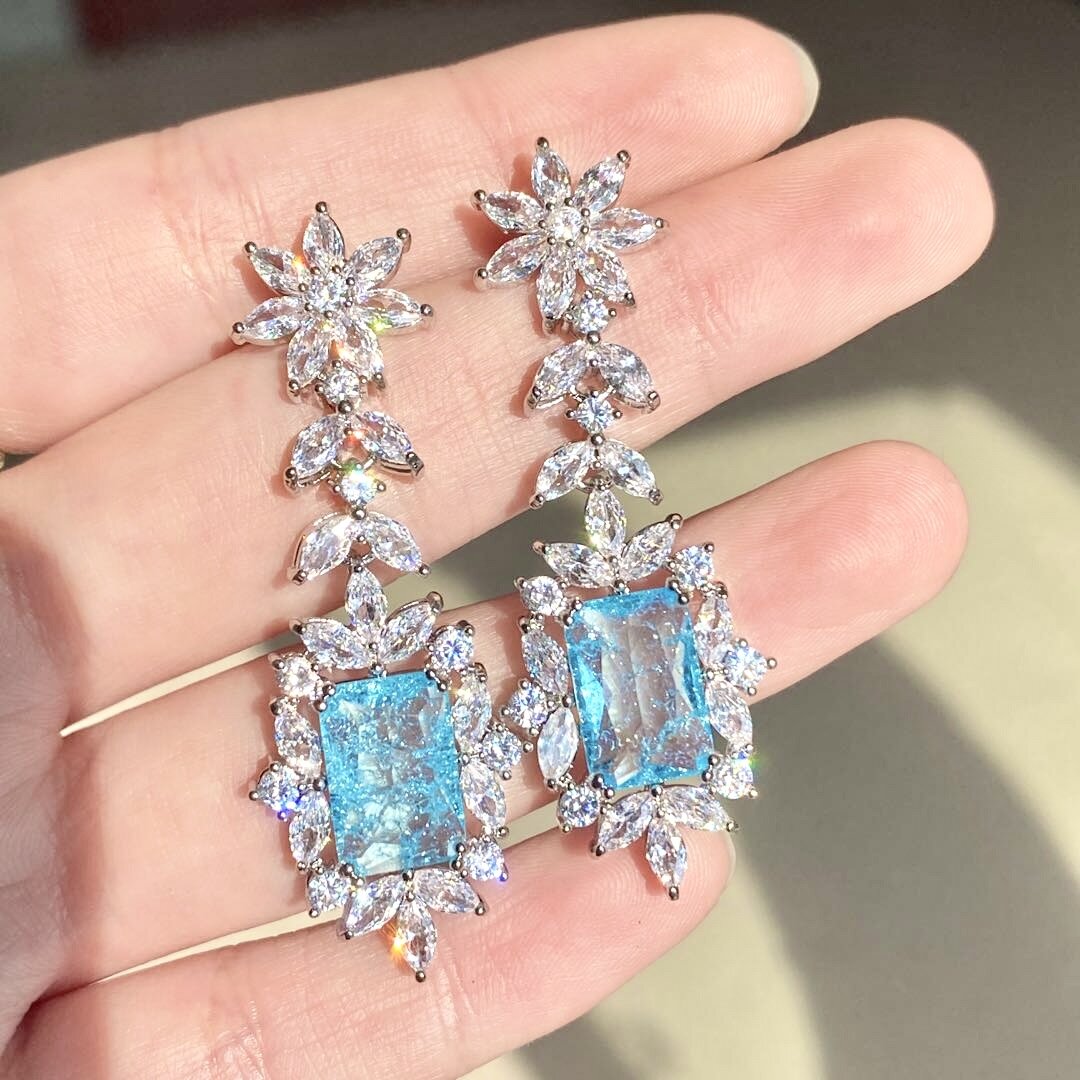 Alondra - Aqua Blue Cubic Zirconia Bridal Earrings