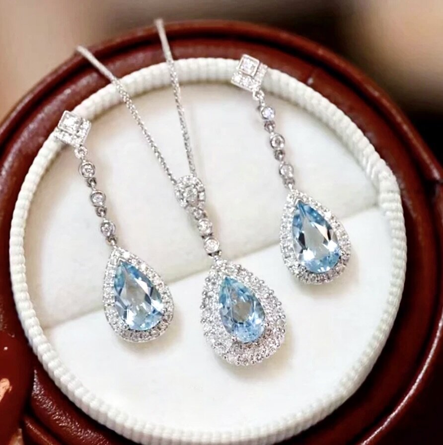 Isela - Aqua Blue Art Deco Bridal Jewelry Set