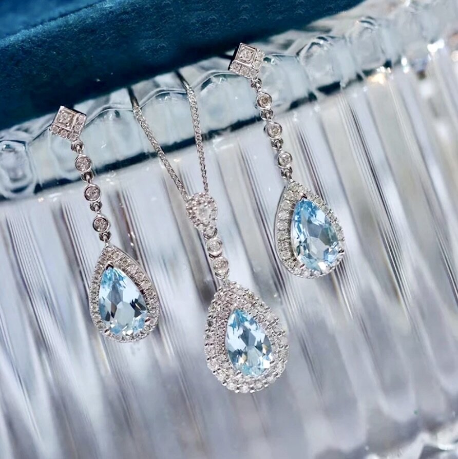 Isela - Aqua Blue Art Deco Bridal Jewelry Set