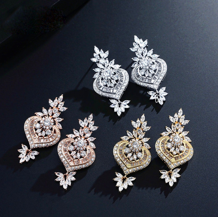Narissa - Art Deco CZ Bridal Earrings - Available in Silver, Rose Gold and Yellow Gold