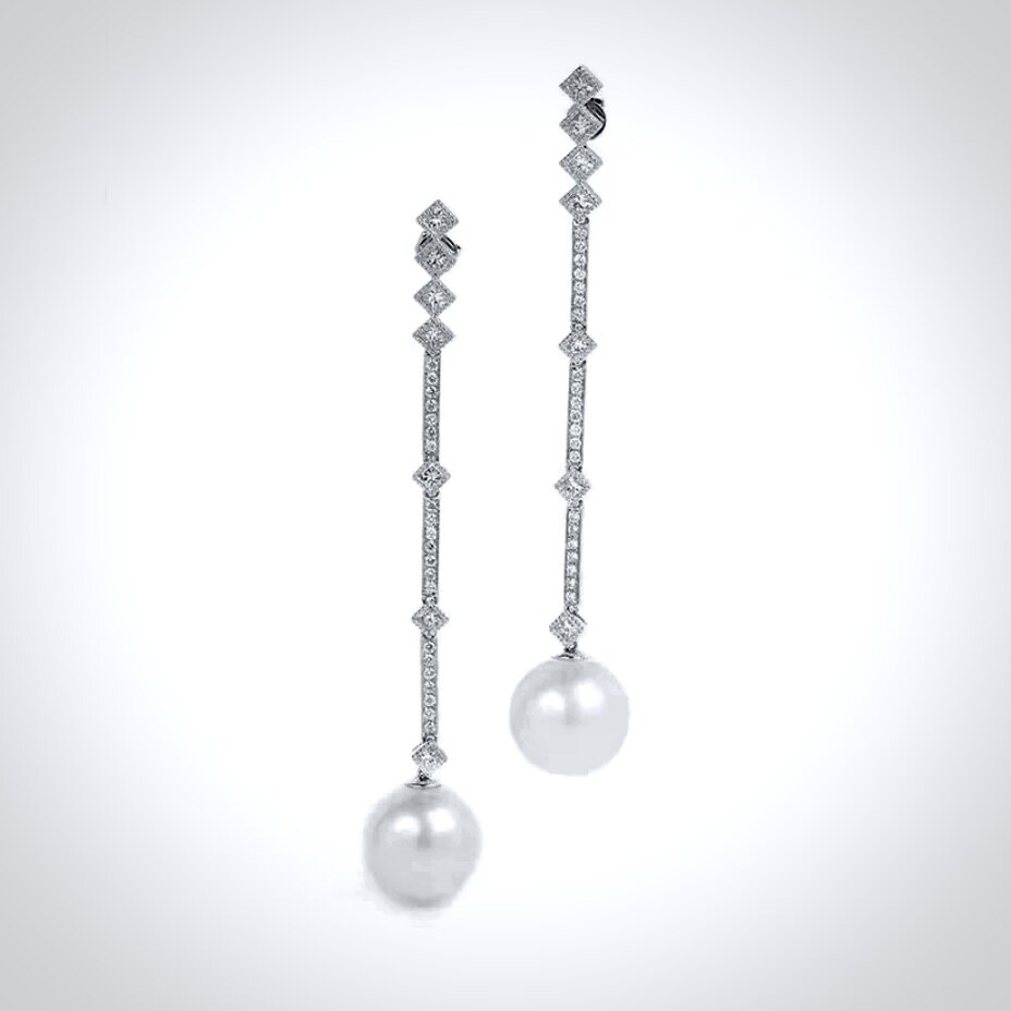 Irina - Art Deco Pearl and CZ Bridal Earrings