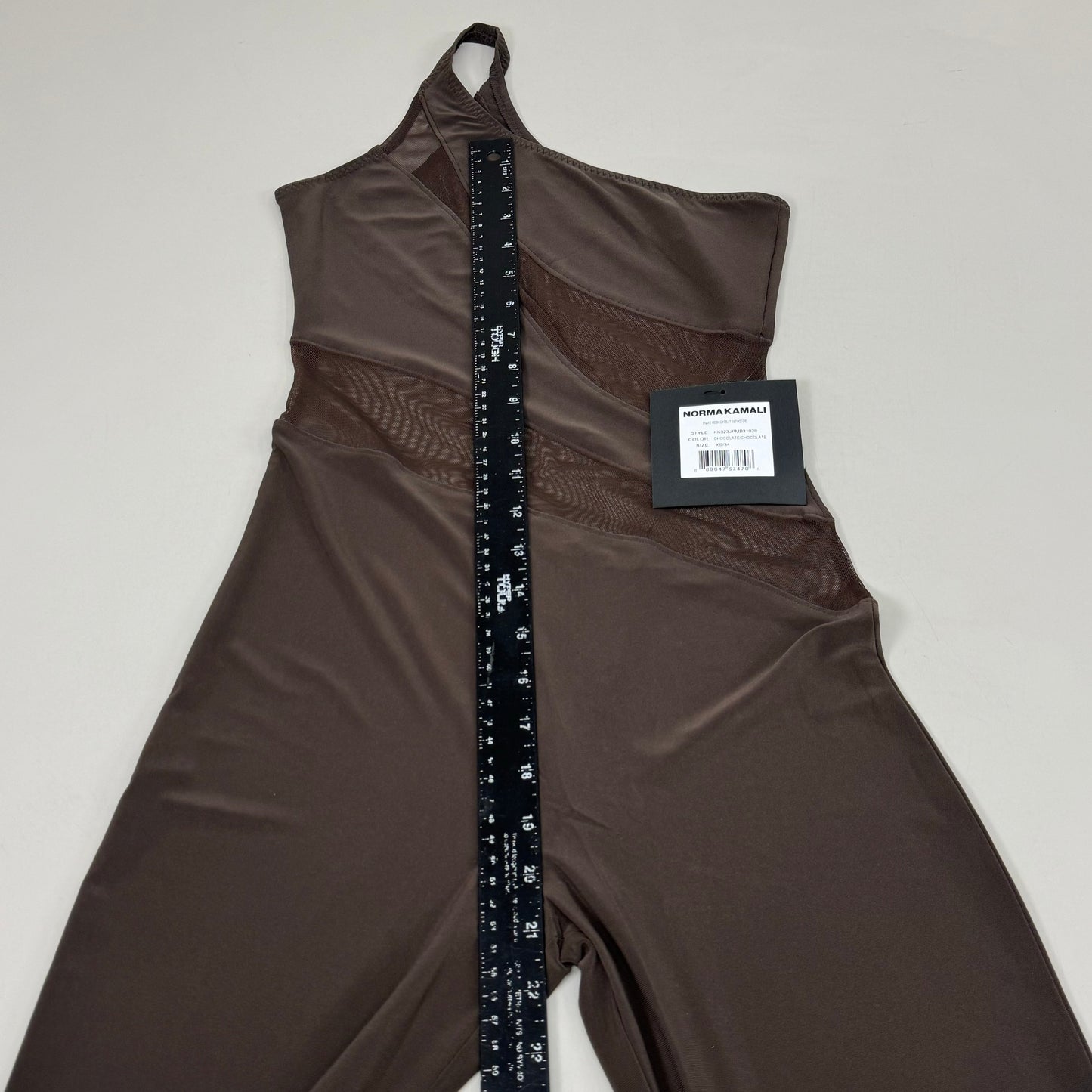 NORMA KAMALI One Shoulder Snake Mesh Catsuit Footsie Women's Sz XS/34 Chocolate